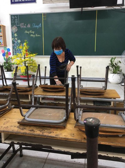 Công tác chuẩn bị đón học sinh đi học trở lại sau dịch của trường TH Hiệp Thành