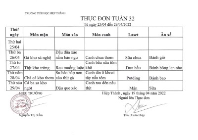 Thực đơn tuần 32