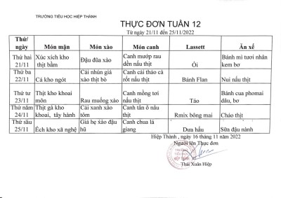 Thực đơn tuần 12