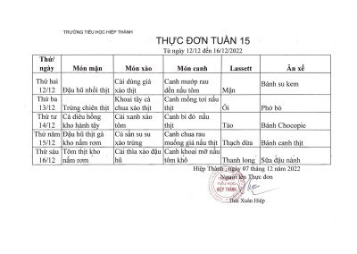 Thực đơn tuần 15