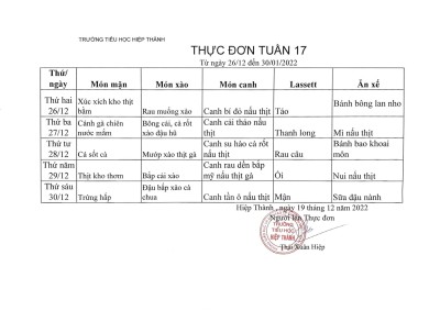 Thực đơn tuần 17