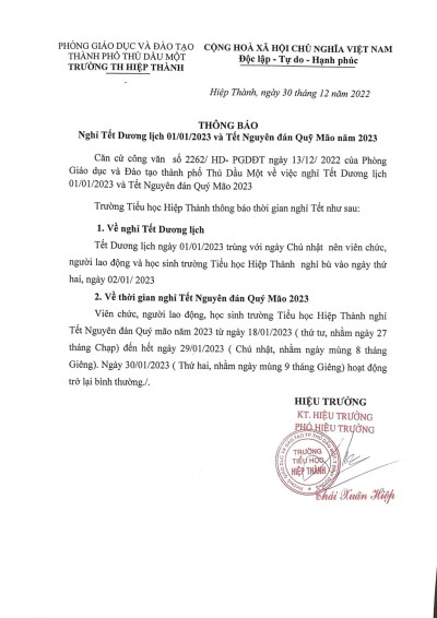 Thông Báo nghỉ tết Dương Lịch và tết Nguyên đán
