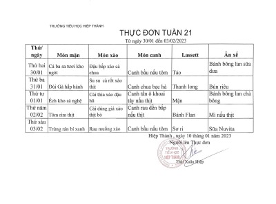 Thực đơn tuần 21