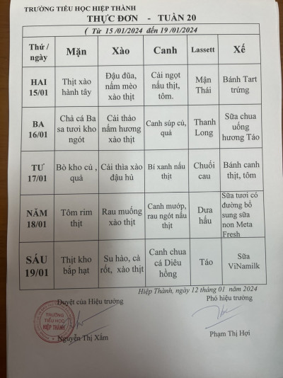 Thực đơn tuần 20