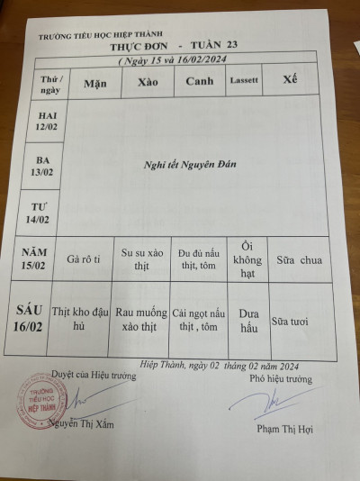 Thực đơn tuần 23