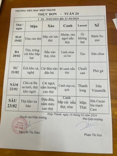Thực đơn tuần 24