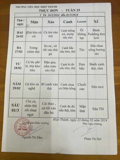 Thực đơn tuần 25