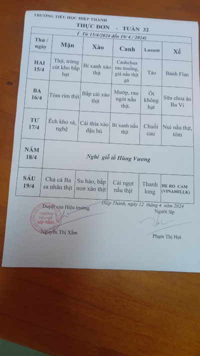 Thực đơn tuần 32