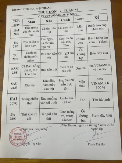 Thực đơn tuần 37