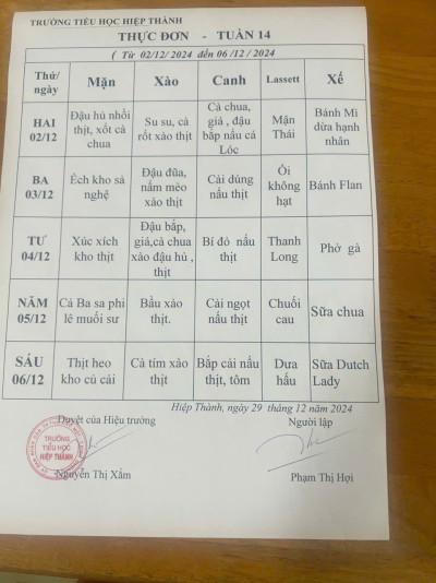 Thực đơn tuần 14
