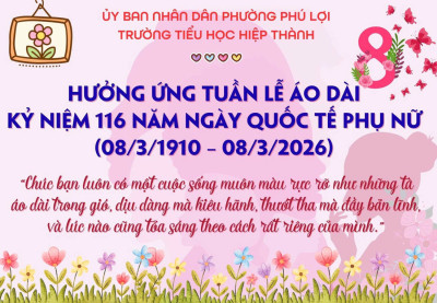 Trường tiểu học Hiệp Thành hưởng ứng tuần lễ áo dài chào mừng ngày 8 tháng 3