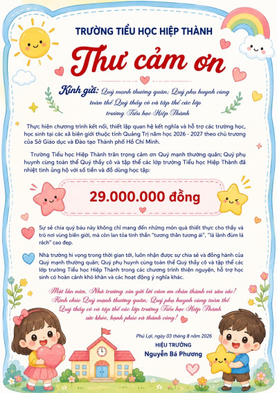 Thư cám ơn quý phụ huynh học sinh