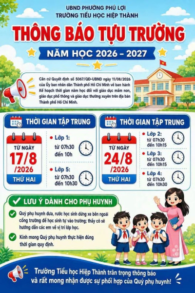 Thông báo tựu trường năm học 2026-2027