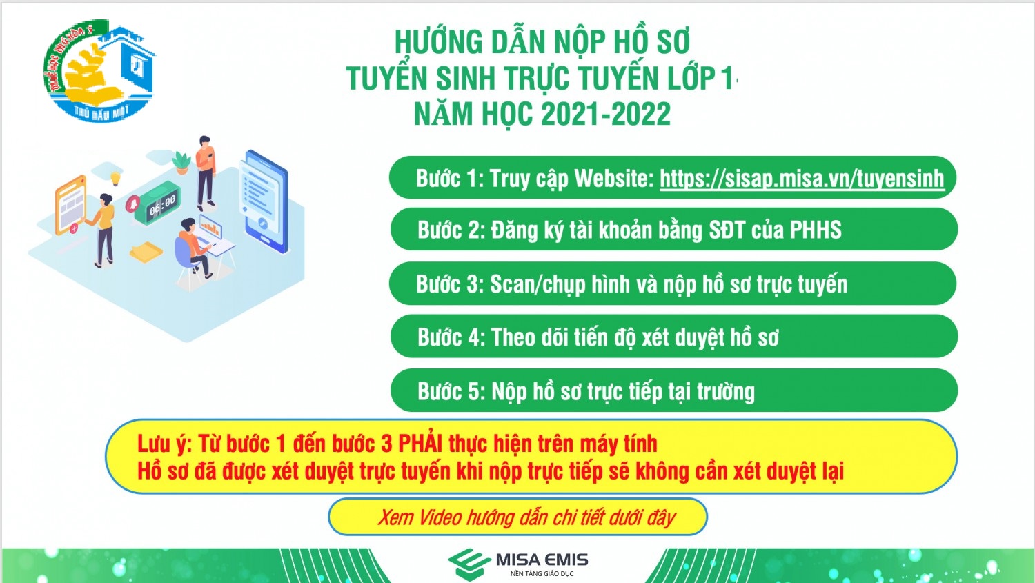 Hướng dẫn nộp hồ sơ trực tuyến tuyển sinh lớp 1