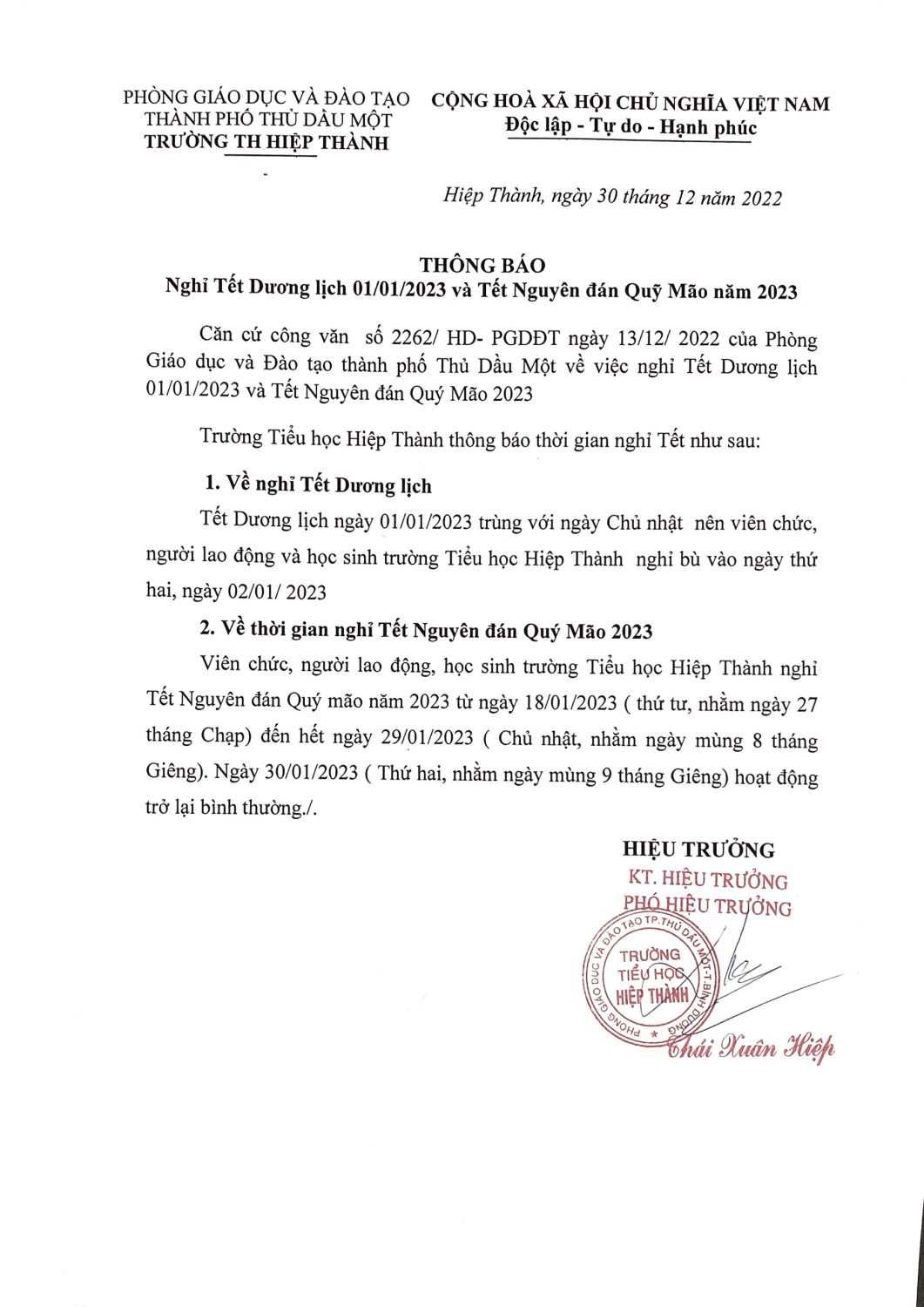 Thông Báo nghỉ tết Dương Lịch và tết Nguyên đán