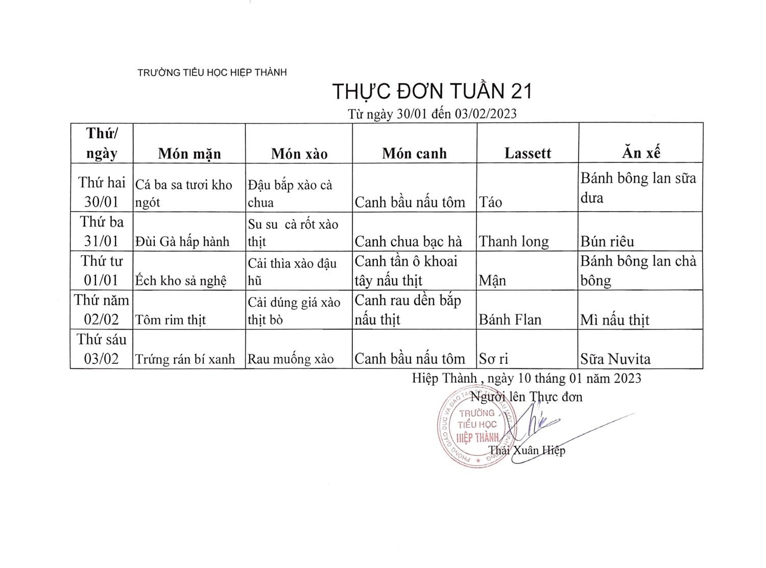 Thực đơn tuần 21