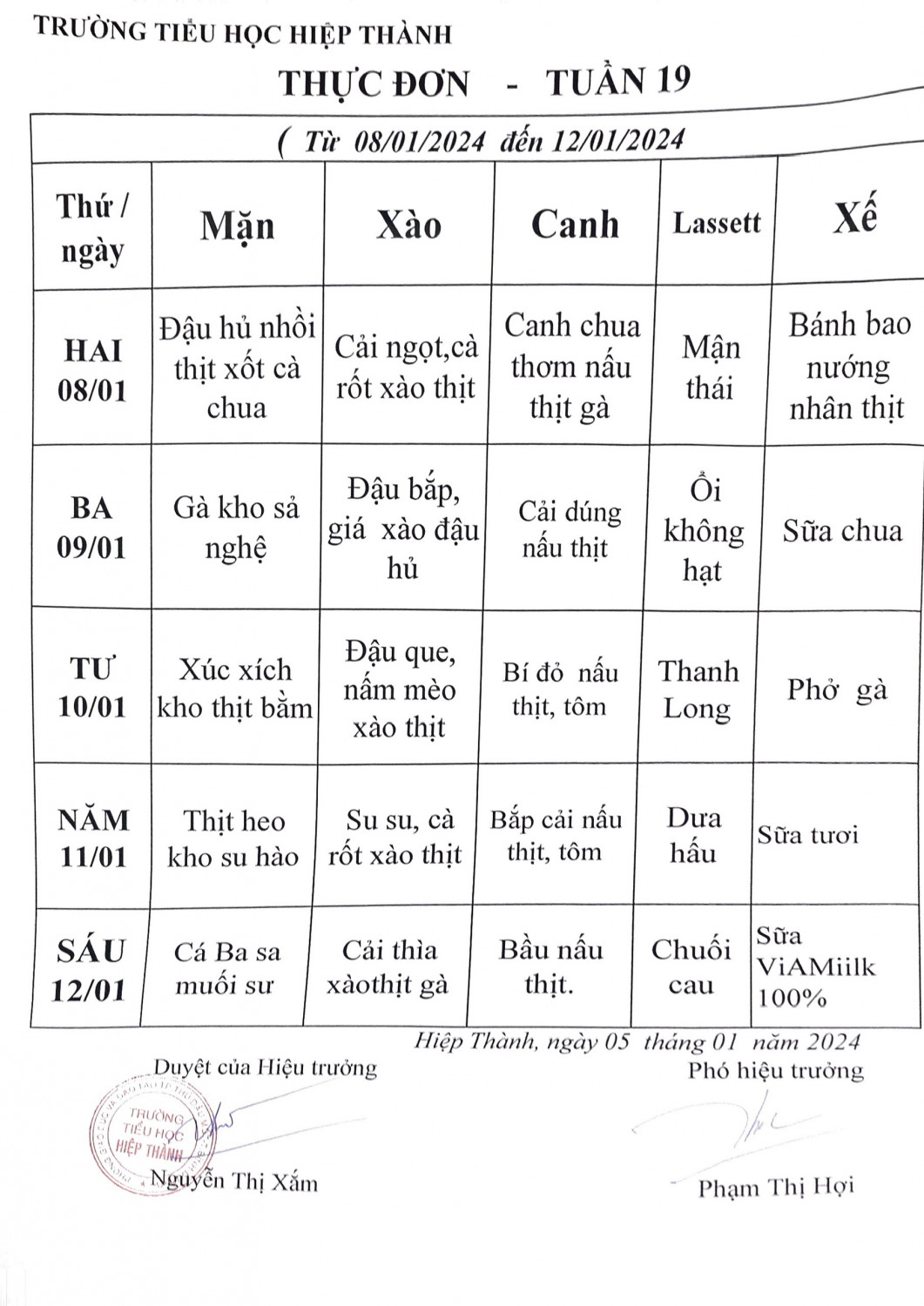 Thực đơn tuần 19