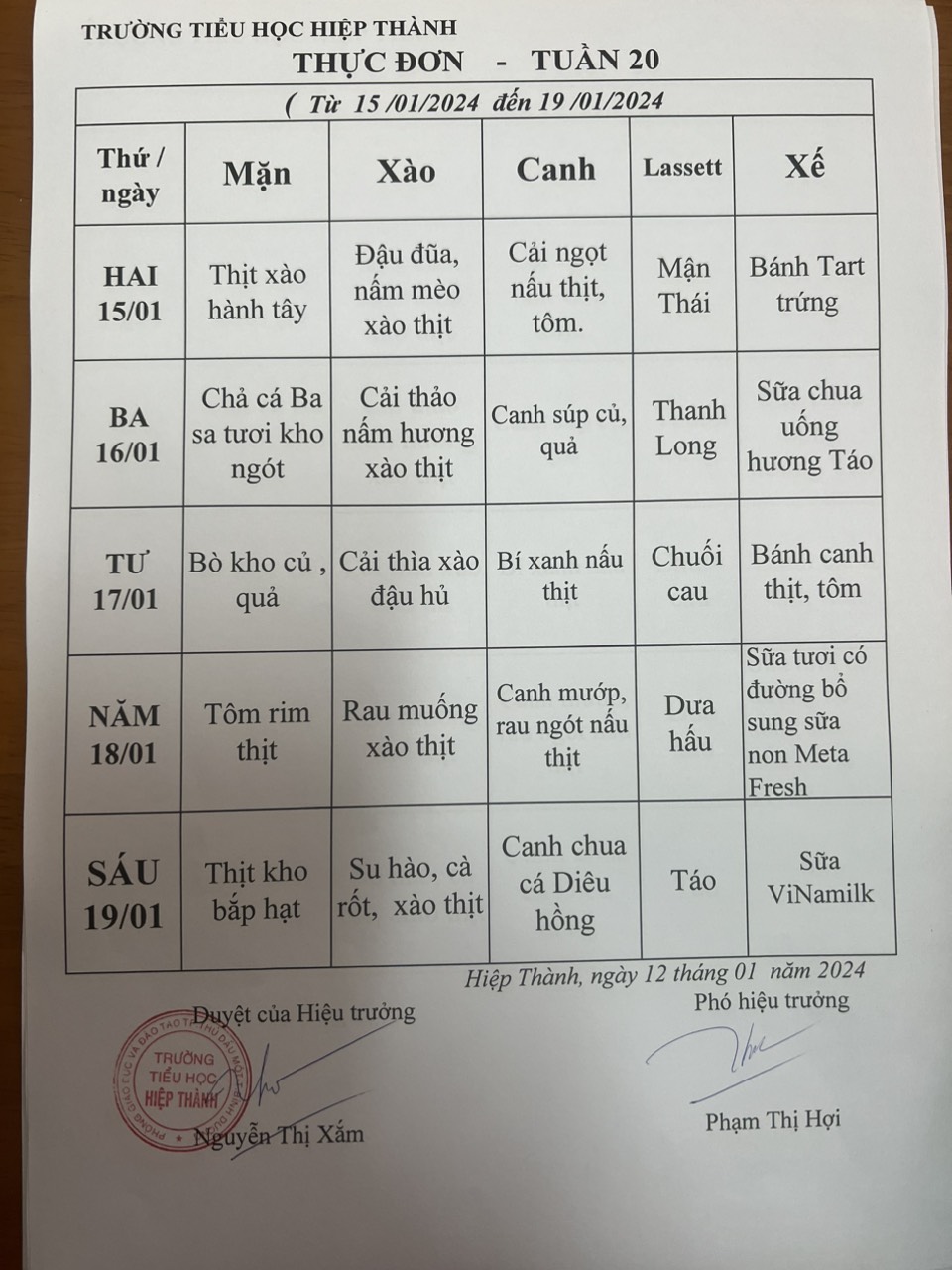 Thực đơn tuần 20