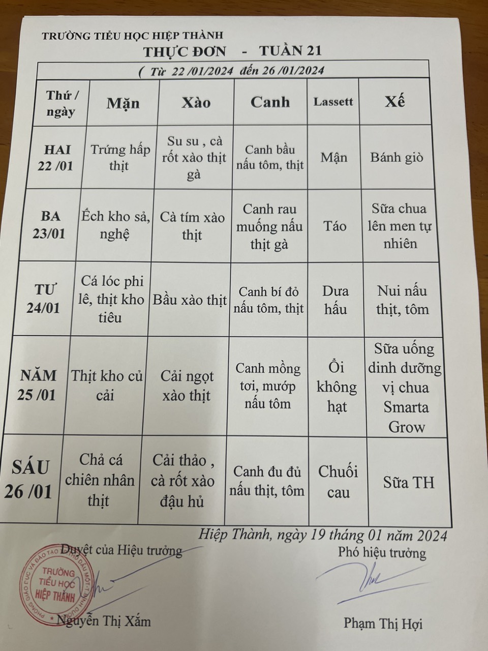 Thực đơn tuần 21