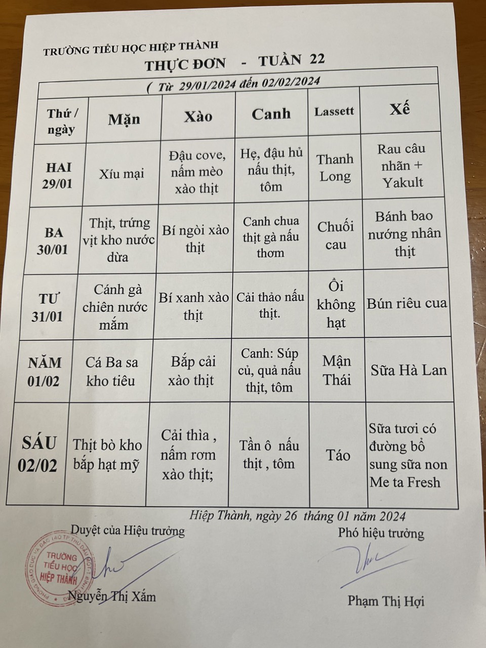 Thực đơn tuần 22