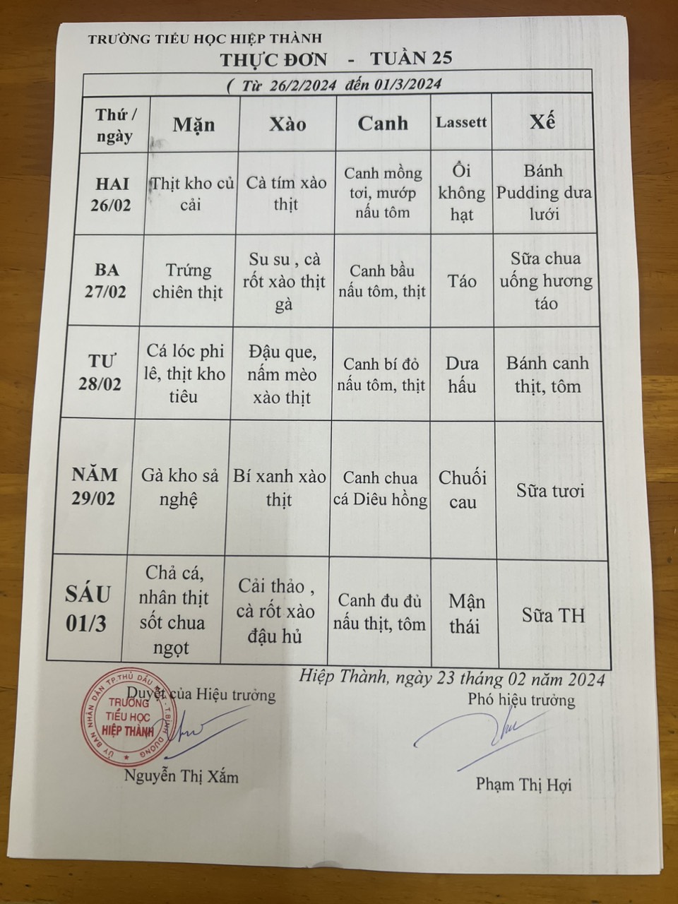 Thực đơn tuần 25