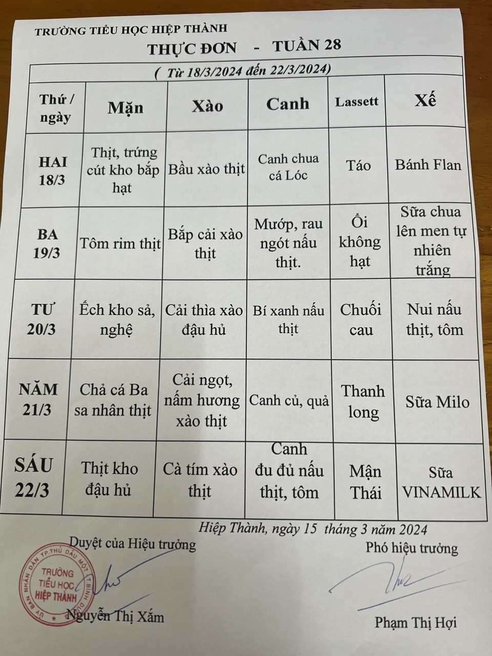 Thực đơn tuần 28