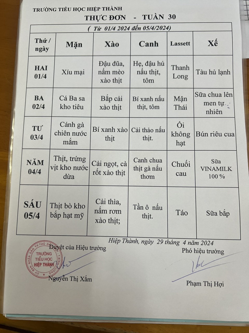 Thực đơn tuần 30