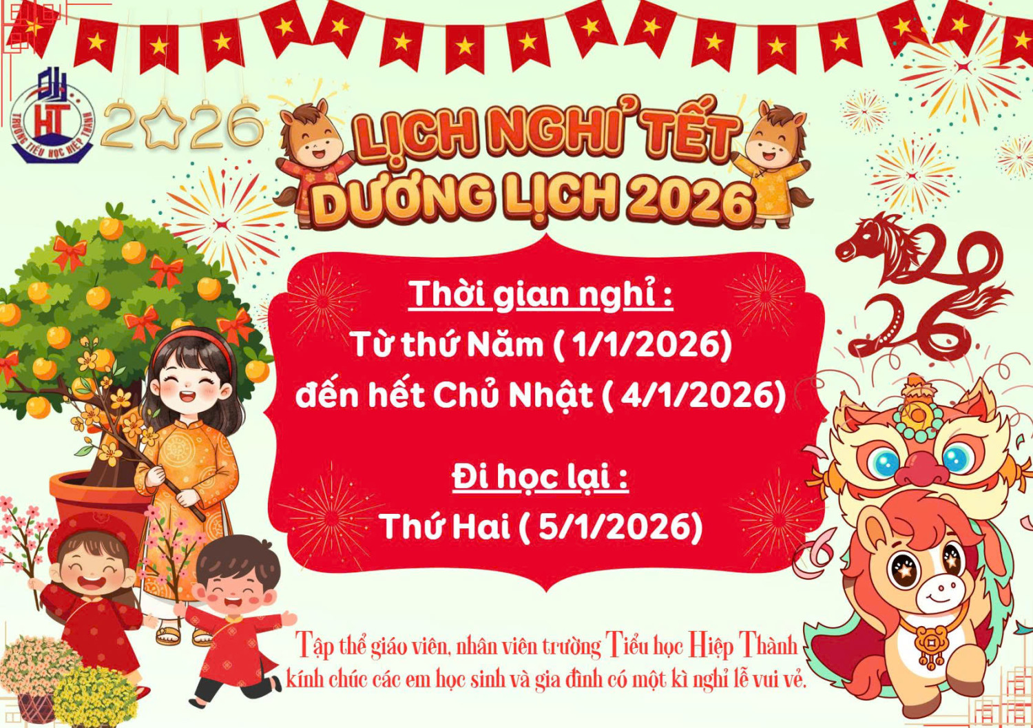 Thông báo nghỉ tết dương lịch 2026